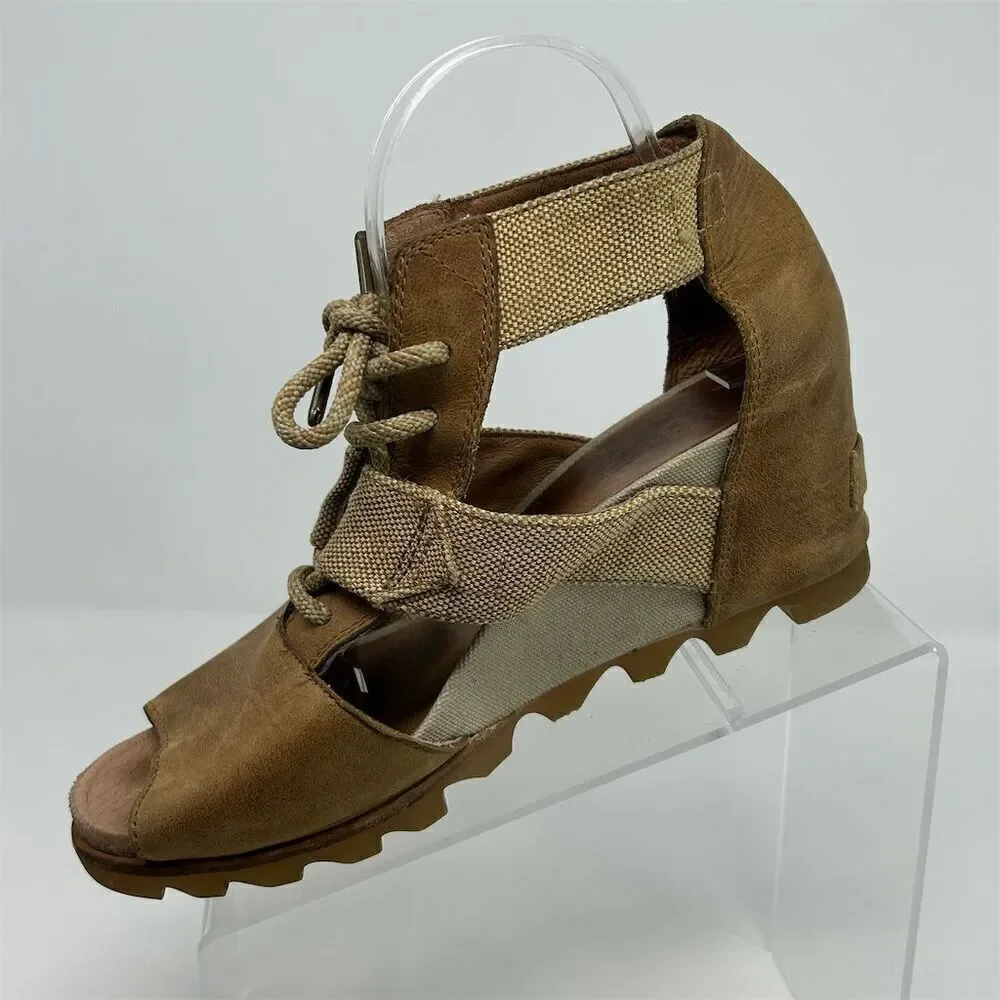 Sorel Women's Joanie Caged Wedge Lace Up Sandals Brown Size 10 Summer Casual